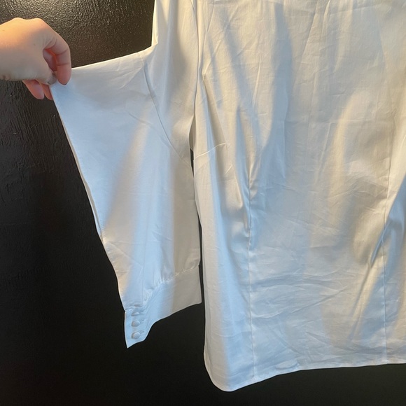 WHITE BLOUSE WITH DRAPED OPEN ARM SLEEVE WITH ELEGANT BUTTON CLOSURE - Picture 5 of 9